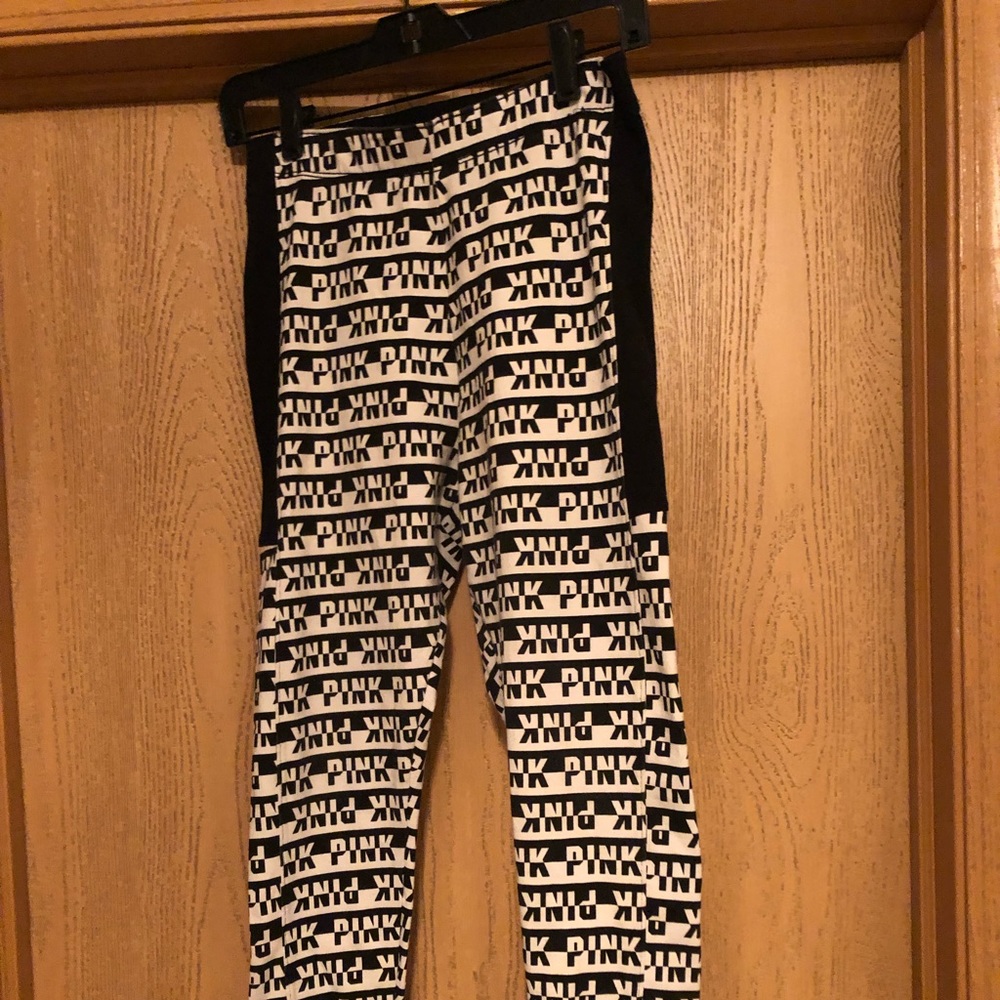PINK Black/White Yoga Pants, Size M